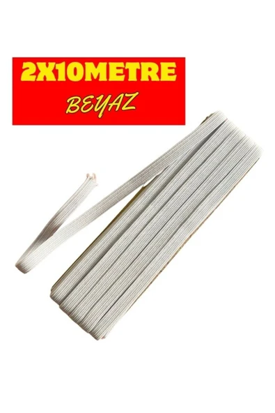 dm dikişmarket 2 Adet 0.80 Cm  Bel Lastiği Yassı Lastik Paça Don Lastiği 10Metre x 2 Beyaz ürün görseli 1
