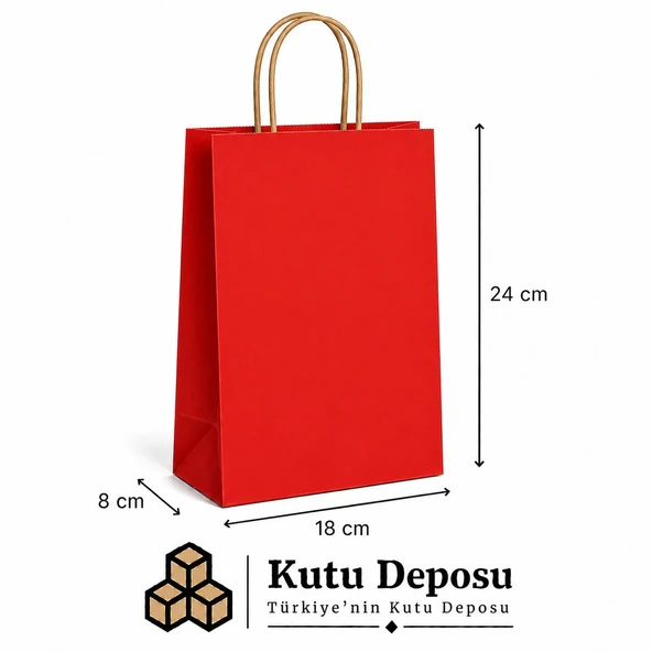 18x24x8 cm Kraft Kırmızı Poşet (25 ADET) ürün görseli 1
