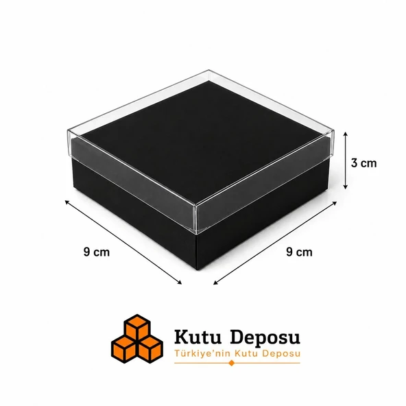 9x9x3 cm Asetat Kapaklı Takı Kutusu-Siyah (DEMONTE) (50 ADET) ürün görseli 1