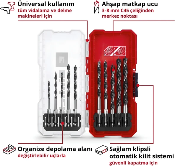 Einhell Ahşap delme uç seti 10 parça S-CASE kutu - Resim 2