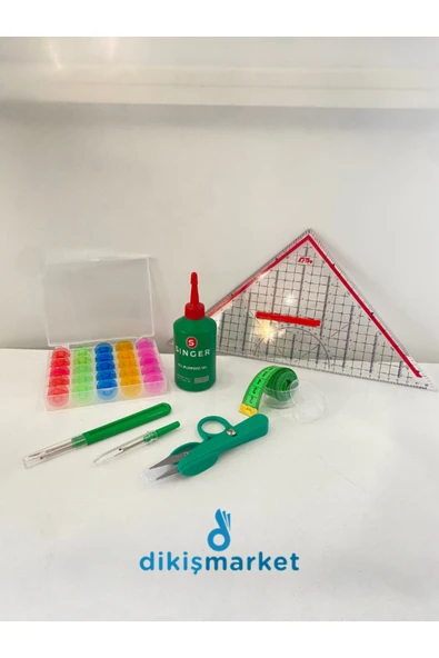 dm dikişmarket SİNGER DİKİŞ MAKİNALARI UYUMLU YAĞ,GEODERİK CETVEL,ÇIT MAKAS.MASURA,İLİK SÖKÜCÜ,MEZURA SET 6 ürün görseli 1