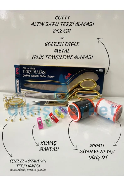NGV ALTIN SAPLI TERZİ MAKASI,ÖZEL EL ACITMAYAN TERZİ İĞNESİ (ALTIN SEVERLERE ÖZEL SET) Çok Renkli ürün görseli 1