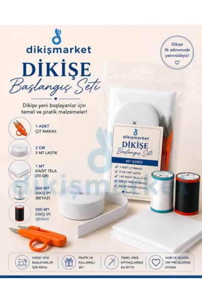 dm dikişmarket Dikişe başlangıç seti İp tela lastik makas ürün görseli 1