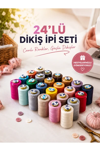 dm dikişmarket Dikiş İplik 24'lü Set Dikiş İpliği HEDİYELİDİR Çok Renkli ürün görseli 1