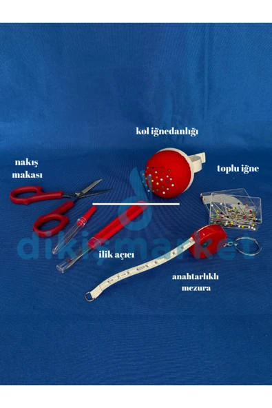 dm dikişmarket PRATİK DİKİŞ SETLERİ (iğnedanlık, ilikaçıcı,nakış makası,mezura,toplıiğne) Kırmızı 2 ürün görseli 1