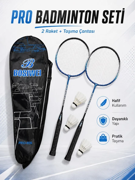 CKSpor Pro-606 Badminton Seti 2 Raket 3 Top Taşıma Çantalı Badminton Raketi Ve Top Seti ürün görseli 1