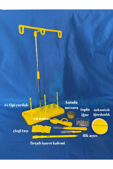 dm dikişmarket PRATİK DİKİŞ SETLERİ (çardak, tplu iğne,iğnedanlık mıknatıslı, çıt makas,ilik açıcı,çizgi taşı) Sarı ürün görseli 1