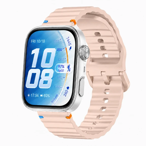 Huawei Watch Fit 5 Pro İle Uyumlu Dalga Desenli Tokalı Yumuşak Soft Silikon Kordon  Pudra ürün görseli 1