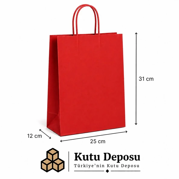 25x31x12 cm Kraft Kırmızı Poşet (25 ADET) ürün görseli 1