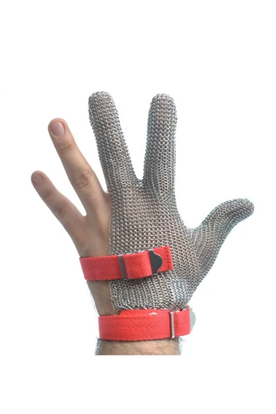 dm dikişmarket ÇELİK ELDİVEN Koruyucu Çelik Eldiven /Kasap Eldiveni Kesilmez Çelik Eldiven Paslanmaz Metal 3 PARMAK MEDİUM ürün görseli 1