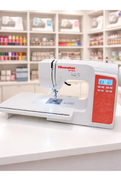 dm dikişmarket Moonstar 200 Desenli Ev Tipi Elektronik Dikiş Ve Piko Makinesi UZATMA TABLALI / Model 2720 Beyaz ürün görseli 1