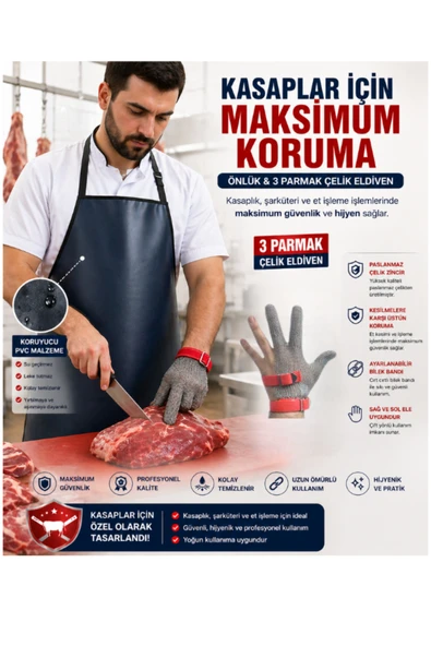 dm dikişmarket Koruyucu Çelik Eldiven/Kasap Eldiveni Paslanmaz Metal/Önlük HEDİYELİ Ekru ürün görseli 1