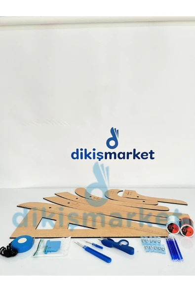 dm dikişmarket Dikişe Başlangıç Seti (Riga takımı,geoderik cetvel,mezura,kumaş makası,çizgi sabunu) Mavi ürün görseli 1