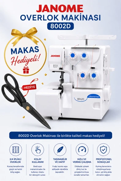 dm dikişmarket JANOME 8002D Ev Tipi Taşınabilir Overlok Dikiş Makinası 8002d ürün görseli 1
