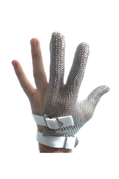 dm dikişmarket ÇELİK ELDİVEN Koruyucu Çelik Eldiven /Kasap Eldiveni Kesilmez Çelik Eldiven Paslanmaz Metal 3 PARMAK SMALL ürün görseli 1