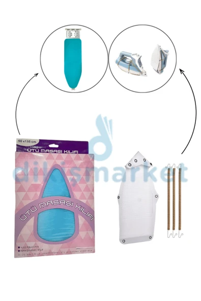 dm dikişmarket EV TİPİ ÜTÜ MASASI İÇİN ÜTÜ BEZİ 135X50 CM TURKUAZ BEZ VE TEFLON ALTLIK ürün görseli 1