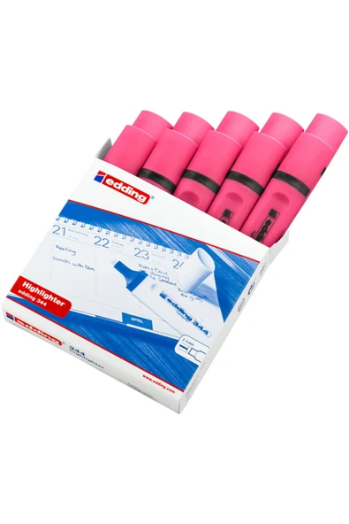 Edding 344 Fosforlu Kalem - Işaret Kalemi (yeniden Doldurulabilir) 2-5mm Pembe (10 Lu Paket) turkuaz ürün görseli 1