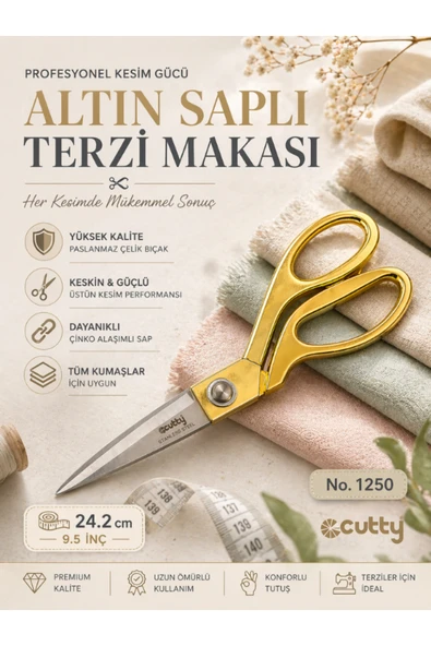SİNGER Cutty Marka Orijinal Kumaş Kot Deri Kesim Profesyonel Terzi Makası altın ürün görseli 1