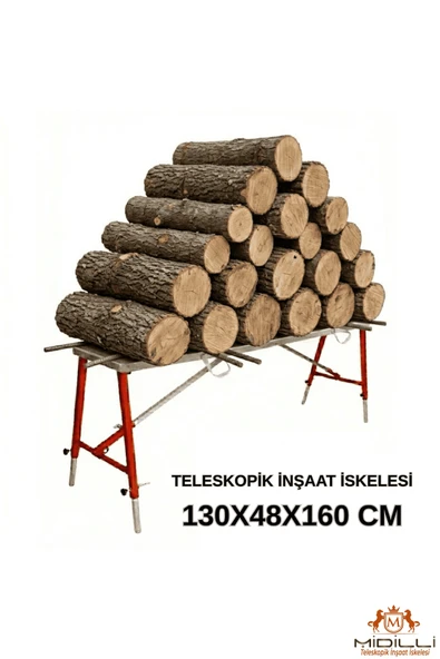 Alüminyum Gövdeli Çelik Ayaklı Teleskopik İnşaat İskelesi Kırmızı - 400 Kg Taşıma Kapasitesi 130x48x160cm ürün görseli 1