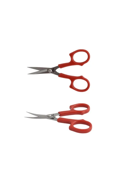 Hard Steel Plastik Saplı Kıvrık Eğri Ve Düz Uçlu 2 Li Nakış Makas Set ürün görseli 1