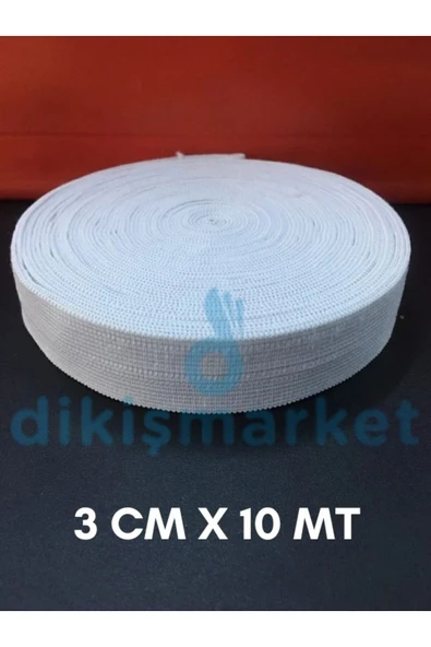 dm dikişmarket 10 Metre - Beyaz Bel Paça Yassı Geniş Lastik Lateks Ürün - Elastik Bant - Don Lastiği 3cm ürün görseli 1