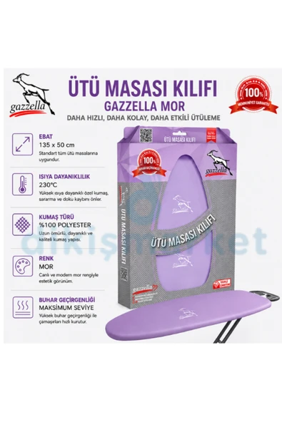 dm dikişmarket Gazzella Keçeli Ütü Masası Kılıf Bezi 50x135 mor ütü bezi-gazella teflon ürün görseli 1