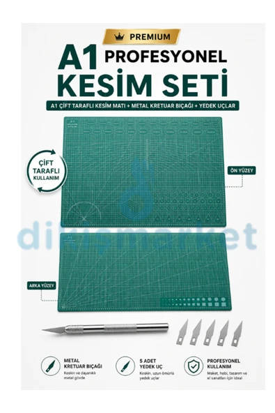 dm dikişmarket Kesme Matı Patchwork - Kesme Tablası - Kesim Altlığı Çift Taraflı-Kretuar bıçak a1 mat ve bıçak ürün görseli 1