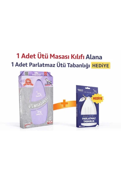 Gazella Isıya Dayanıklı Ütü Masası Bezi 135x50 cm Parlatmaz Ütü Tabanlığı Hediyeli Mor ürün görseli 1