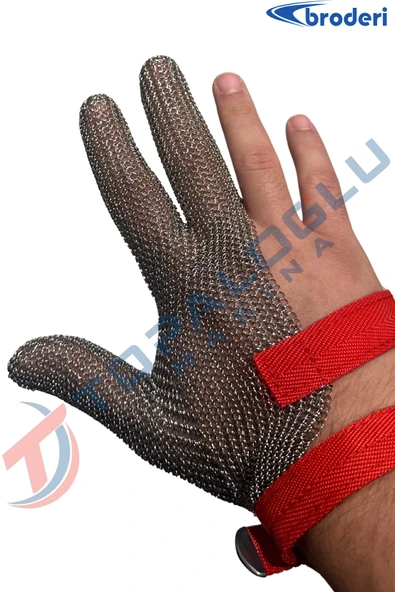 Broderi Paslanmaz Çelik Örgü Kasap ve Kesim Eldiveni 3 Parmak ürün görseli 1