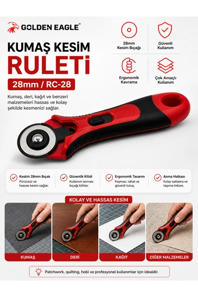 dm dikişmarket 28mm deri kumaş kağıt rulet kesici Siyah ürün görseli 1