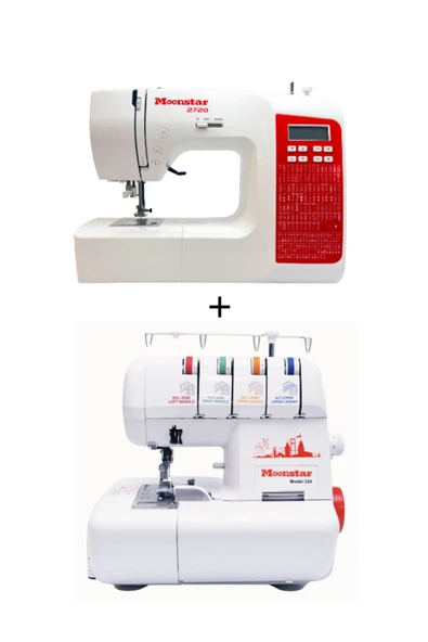 dm dikişmarket moonstar ev tipi dikiş makinaları 2li set 200 desen-overlok ürün görseli 1
