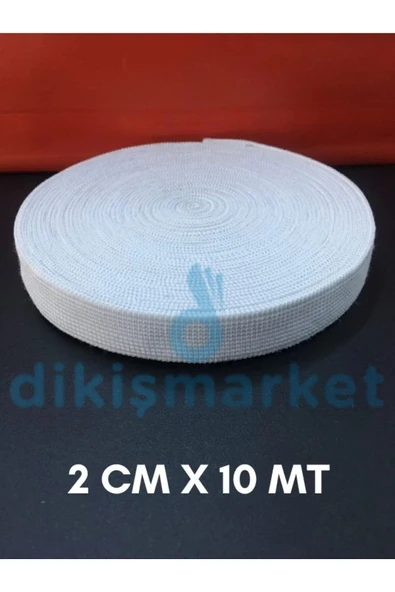 dm dikişmarket 10 Metre - Beyaz Bel Paça Yassı Geniş Lastik Lateks Ürün - Elastik Bant - Don Lastiği 2cm ürün görseli 1