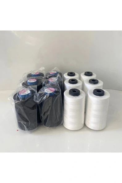 TDM 12'li Set Dikiş Ipliği 120 No Polyester siyah beyaz dikiş ipi siyah beyaz ürün görseli 1