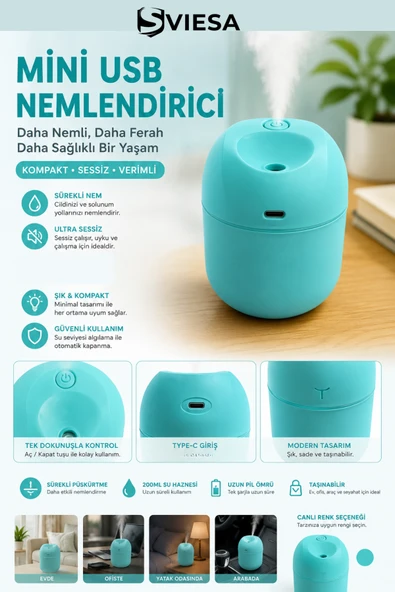 Mini Hava Nemlendirici Ev Ofis Araç Kompakt Sessiz Buhar Nemlendirici ürün görseli 1