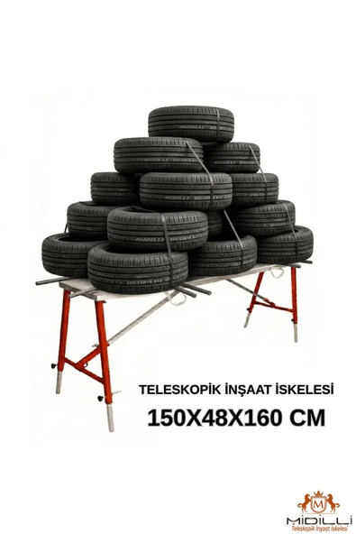 Alüminyum Gövdeli Çelik Ayaklı Teleskopik İnşaat İskelesi Kırmızı - 400 Kg Taşıma Kapasitesi 150x48x160cm ürün görseli 1