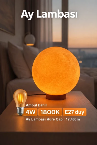 Ay Küre Masa Lambası 17.4 cm Dekoratif Gece Lambası Gün Işığı LED Ampul Dahil ürün görseli 1