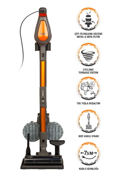Fantom Pluto P 6100 Plus Cyclone Elektrikli Moplu Dikey Süpürge Antrasit ürün görseli 1