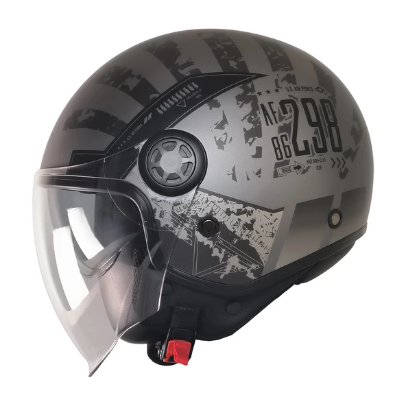 FR-612 REBO YARIM KASK MAT SİYAH-GRİ (GÜNEŞ VİZÖRLÜ) ürün görseli 1