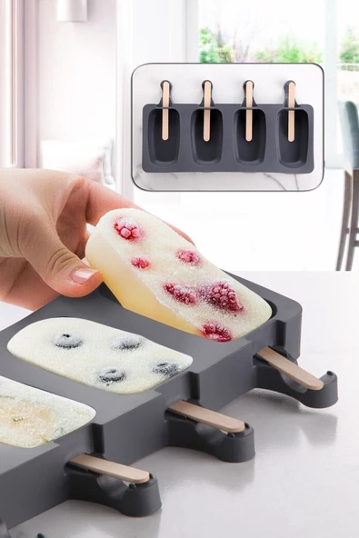 Magnum Dondurma Kalıbı Ve 50 Adet Ahşap Çubuk -4'lü Büyük Boy Pratik Magnum Silikon Dondurma Kalıbı ürün görseli 1