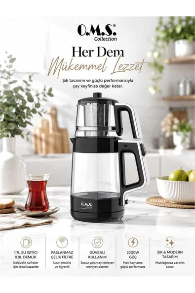 OMS Collection Protea Otomatik Çay Makinesi ( 8802 - Siyah ) ürün görseli 1