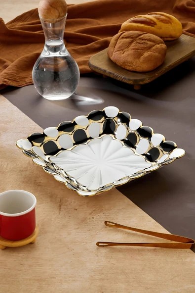 Cooker 30 cm Porselen Kare Sunumluk Dekoratif Kase CKR3836 ürün görseli 1
