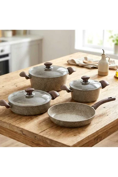 OMS 3105 7 parça Granit Tencere Seti Granit S.Beige ürün görseli 1