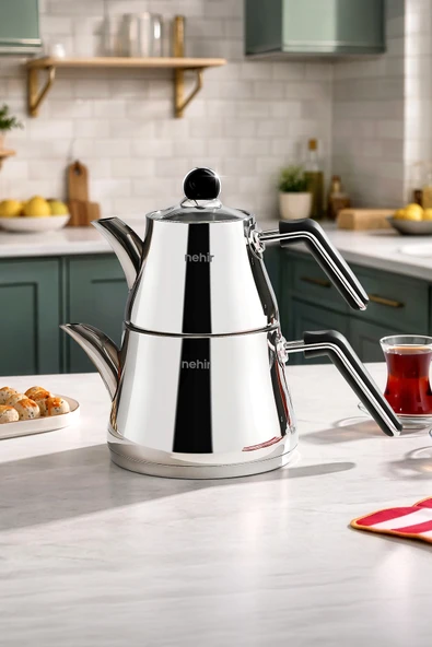 Nehir Luna Maxi Büyük Boy Paslanmaz Çelik 1.10-2.25 Litre Çaydanlık Takımı ürün görseli 1