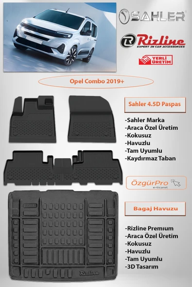 Sahler Opel Combo 2019 ve Sonrası 4.5D Pasaps Rizline Premıum Bagaj Havuzu Set ürün görseli 1