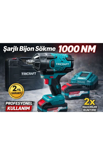 1000 Nm Şarjlı Bijon Sökme Somun Sıkma Makinesi 21V 4.0Ah Çift Akülü ürün görseli 1