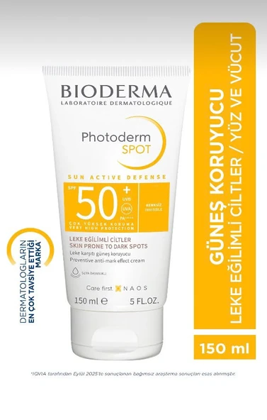 Bioderma Photoderm Spot SPF 50+ Leke Karşıtı Tüm Ciltler için Yüz & Vücut Güneş Kremi 150 ML ürün görseli 1