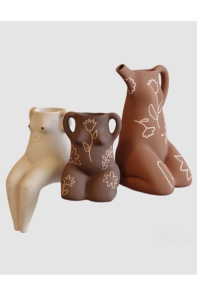 TuransoyCraft Urban Afrika Vazo Büyük Boy 20 CM Sert Plastik 3'lü Dekoratif Vücut Vazo ürün görseli 1