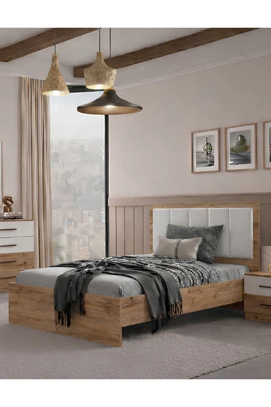 Noiss Home Decor Zitaa Tek Kişilik Başlıklı Karyola 90x190 Modern Tasarım Yatak Karyolası ürün görseli 1