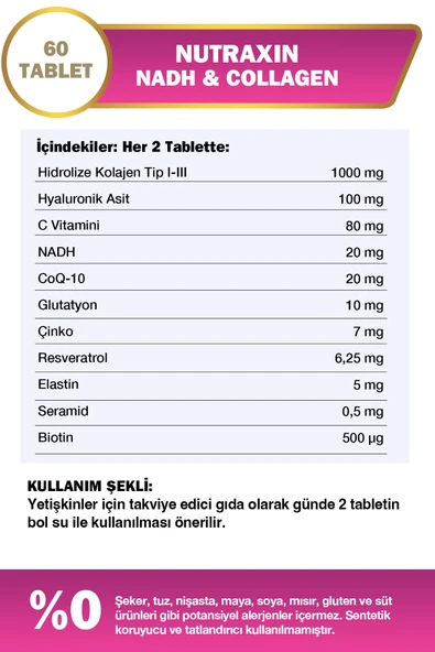 Nutraxin NADH & Collagen 60 Tablet 2 Adet - Resim 4