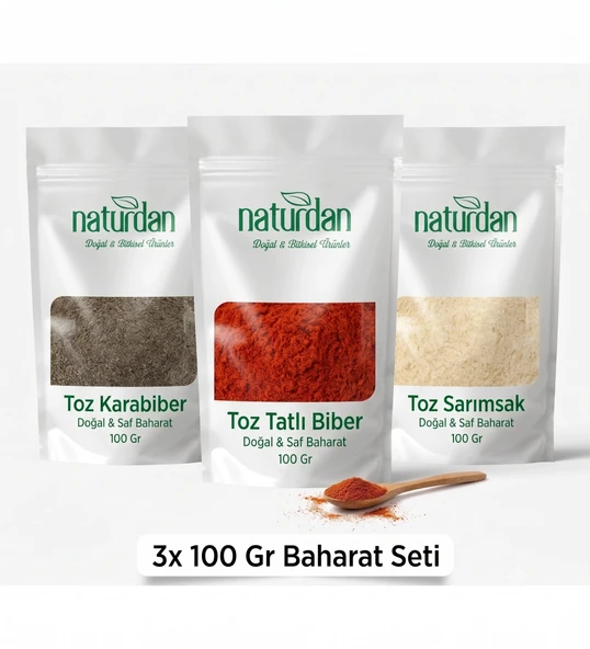 Saf(1.Kalite) Toz Karabiber - Toz Tatlı Biber - Toz Sarımsak (3x 100 Gr) Set ürün görseli 1